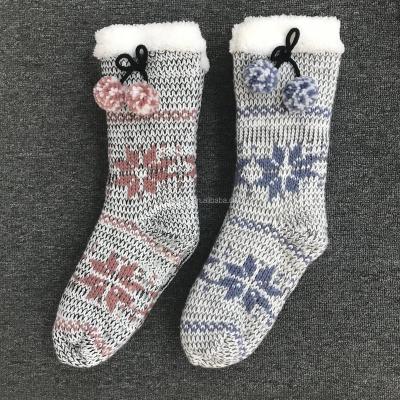 China Anti-slip ladies home socks with snowflake and pompom for sale