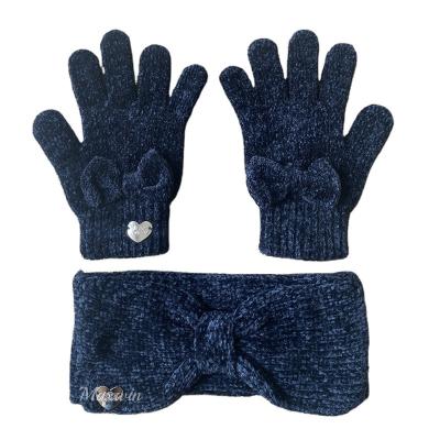 China Warm Comfortable Winter Gloves Stretch Knit Chenille Gloves And Headband For Women for sale