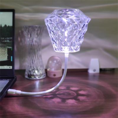 China Portable Creative Modern Decor Charging Led Glass Table Lamp Projector Crystal Rose Light Rgb Restaurant Party Table Lamps for sale