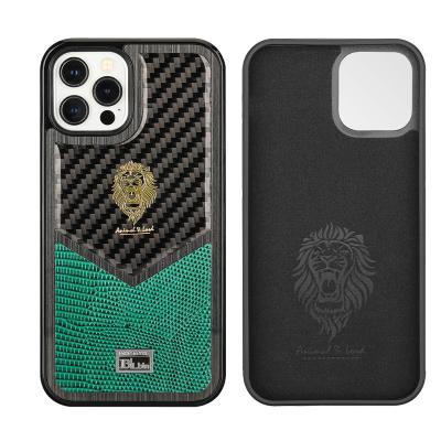 China Shockproof Armor Carbon Fiber Shockproof Phone Case For iPhone 13 12 11 Pro XR XS Leather Cover Device Max Lizard Pattern Business for sale