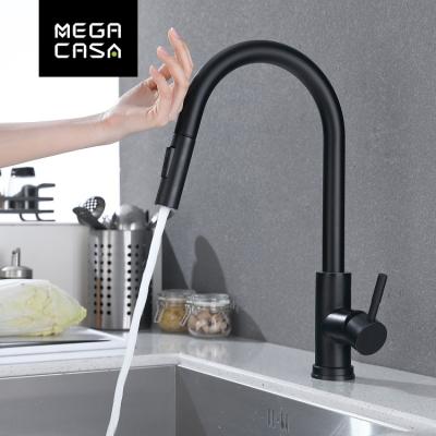 China Sense Faucets Size Quality Handle 304 Stainless Steel Faucet Mixer Modern Single Gold Black Smart Sink Pull Out Kitchen Faucet for sale