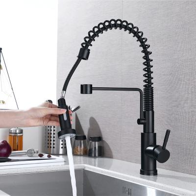 China Sense Faucets Brushed Stainless Steel Black Spring Mixed Faucet Kitchen Sink Faucet With Pull Out Sprayer for sale