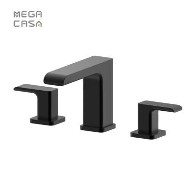 China Modern Countertop Bathroom Faucet Brass Double Handles Matt Black Hand Wash Basin Mixer Tap for sale