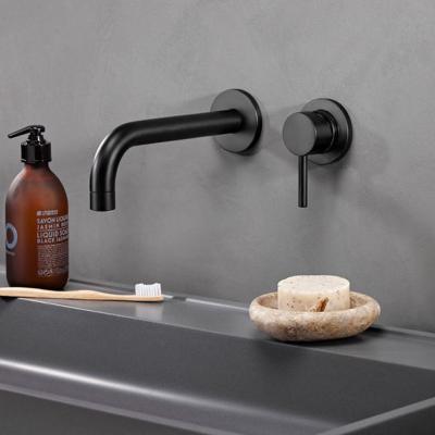 China Modern Bathtub Round Stainless Steel Conceal Hot And Cold Mixer Black Wall Mounted Sink Basin Faucet for sale