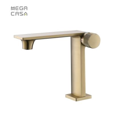 China Modern Luxury Modern Lavatory Bathroom Vanity Chrome Brushed Gold Square Brass Basin Faucets for sale