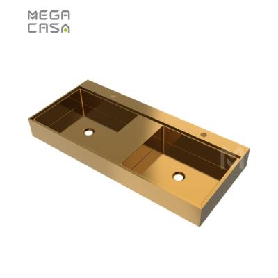 China Modern Cabinet Bathroom Vanity Gold Double Hand Taps Basin Sink Toilet Stainless Steel Countertop Wash Basin for sale