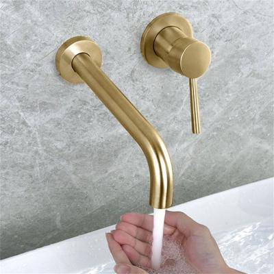 China Basin Bathroom Gold Brush Hotel Sus304 Single Handle Hot And Cold Concealed Wall Mounted Faucet for sale