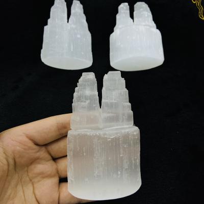 China China Wholesale Natural High Quality White Crystal Double Point Gypsum Selenite Tower For Decoration for sale