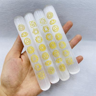 China China Wholesale Selenite Seven Chakra Symbols Engraved Selenite Stick For Yoga for sale