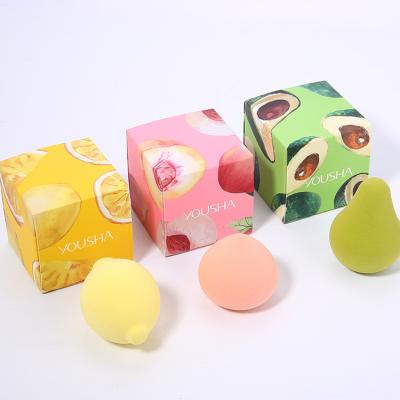 China Custom Expanding Beauty Microfiber Logo Non Latex Cosmetic Puff Yousha 3pcs Fruit Shape Makeup Sponge Cute Sponge Blender For Makeup YF220 for sale