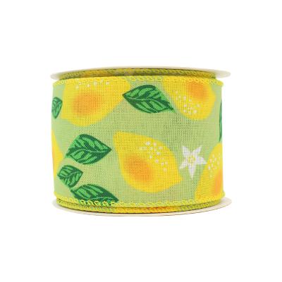 China High Tenacity GX Cheap Custom Digital Ribbon Printing Lemon Green Plaid Summer Yellow Ribbon Wired 2.5 Inch For Garland Bows Decoration for sale