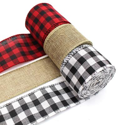 China High Tenacity 2.5 Inch Plaid Ribbon Cable Edge Christmas For Gifts Floral Wrapping And Projects Packaging Design Crafts for sale