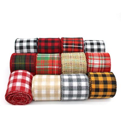 China China Wholesale Custom Polyester High Tenacity 2.5 Inch Tartan Ribbon Christmas Plaid Ribbon Decorations For Holiday Celebration for sale