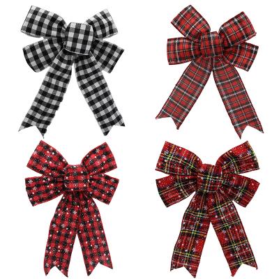 China In Stock Wholesale Color Red Black Plaid Christmas Decorating Ribbon Bow Christmas Bow DIY Gift Wrapping Ribbon Bows for sale