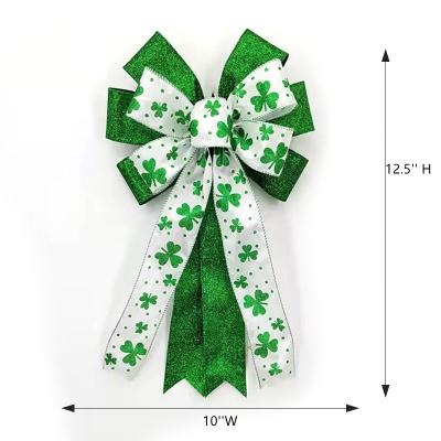 China In New St. Patrick's Day Printed Bow Green Green Lucky Shamrock Ribbon Bows For Holidays Large And White Printed Decorations for sale