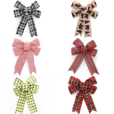 China To Stock Wholesale Custom Holiday Party Christmas Hangers Tree Ornament Red Ribbon Bowknot Glitter Gift Open Shiny Xmas Bows for sale