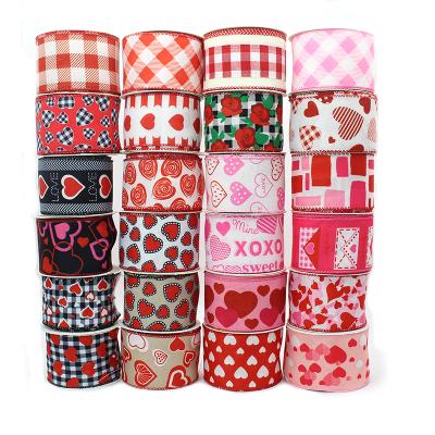 China Tops Tenacity 2021 New Design 2.5 Inch Love Heart Pink Red Flowers Print Ribbon Valentine's Day Cable Ribbon Accept Customize for sale