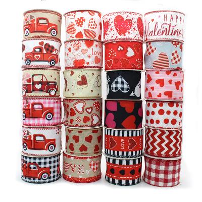 China Custom Wholesale High Tenacity Love Flower Balloon Printed Ribbon Valentine's Day Red Rose Cable Ribbon For Wedding Tanabata Gift Wrapping for sale