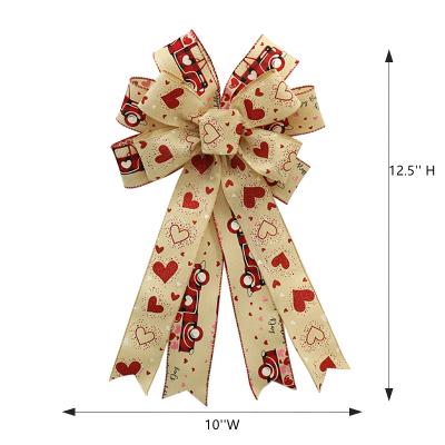 China In China Wholesale 100% Polyester Running Ribbon Bow Red Heart Glitter Ribbon Bow For Valentine's Day Wedding Happy Christmas Decoration for sale