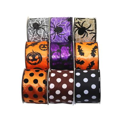 China Wholesale 2.5 Inch Colorful High Tenacity Factory Price Festival Decoration Halloween Celebration Shape OEM Spider Pumpkin Print Ribbon for sale