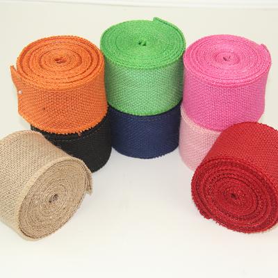 China In Stock 2.5 Inch Colorful Handwork Burlap Yarn Fabric Jute Ribbon Opens Floristry Hemp Ribbon Gift Opens DIY Home Decoration for sale