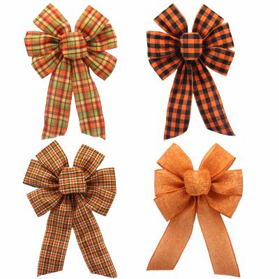 China In Stock 8.5 Inch Large Gift Holiday Decoration Halloween Bow Plaid Printed Ribbon Glitter Bows Fall Props for sale