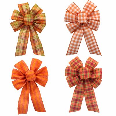 China In Stock China Supplier Design New Customizad Polyester Wholesale Halloween Ribbon Bow Plaid Hangers Gift Holiday Fall Decoration for sale