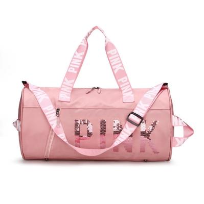 China Fashion Large Capacity Duffel Bag Duffel Bag With Waterproof Yoga Shoe Compartment Sports Gym Travel Women Pink Duffel Bags for sale