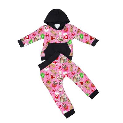 China Candy Casual Christmas Printed Kids Girl Teams Boutique Kids Fall Hooded Shirts Pants Sets Kids Wears for sale