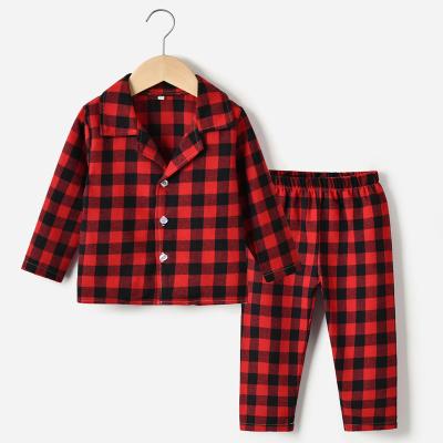 China Newest Breathable Autumn Winter Plaid Cotton Baby Boy Leisure Wear Kids Girl Pajamas Sets Long Sleeve Home Suits for sale