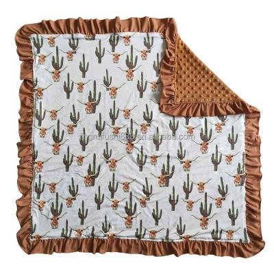 China New Arrival PORTABLE Baby Blankets Fleece Cow Cactus Western Pattern Kids Warm Ruffle Knitted Blankets for sale