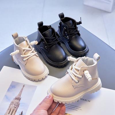 China Children's new lightweight leather boots 2021 autumn boys' ankle boots girls' single shoes tall leather trim children's shoes for sale