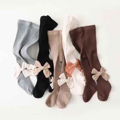 China Autumn Girls Leggings Socks Princess 2021 anti-slip with cotton children's double needle bow tights stockings tights for sale