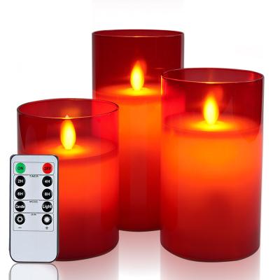 China Homemory Home Red Flickering Flameless Candles Moving Flame LED Pillar Candles with Remote Control and Timer for sale