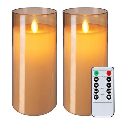 China Homemory Homemory Gold Flameless LED Candles Acrylic Flicker Pillar Candles With Remote Control And Timer for sale