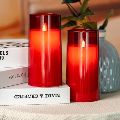 China Homemory LED Home Battery Powered Red Flameless Candle with Remote and Timer, Electric Pillar Flickering Candle for Decor for sale