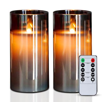 China Homemory Plexiglass LED Pillar Radiation Home Glass Battery Operated Candles with Remote Control and Timer for sale