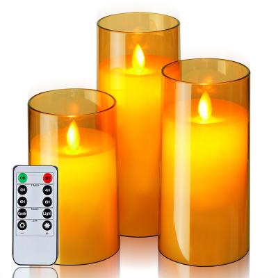 China Homemory Hot Sale Home Christmas Moving Flame LED Battery Operated Flickering Glass Candle Without Flames With Remote Control for sale