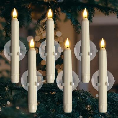 China Homemory Flameless Roman Column Ivory Window Candle Stripped Candlesticks with Suction Cups 3D Flame LED Taper Candles with Sensor for sale