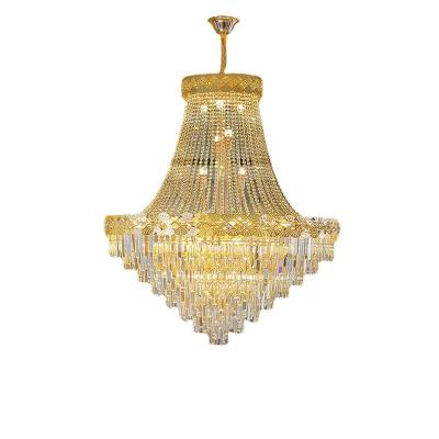 China Commercial Hotel Staircase Gold Chandeliers Lighting Modern French Luxury Long Lobby Decorative Brass High Ceiling Stairwell for sale