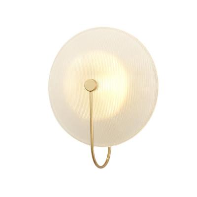 China Asian indoor original brass glass design round ripple in the water Nordic style living room hotel decorate LED wall moon lamps ETL for sale