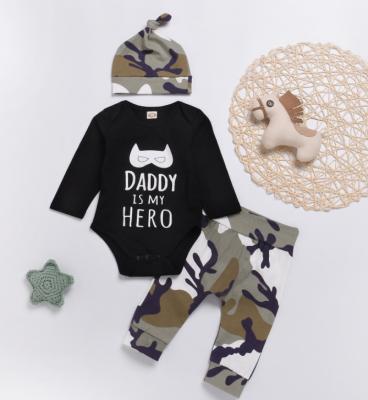 China Spandex/Cotton Pajamas Baby Boy 3 Piece Romper Set With Hat Organic Cotton Infants Camouflage Jumpsuit for sale