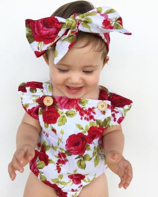 China Hot Selling Spandex/Cotton Factory Supply Infants Baby Floral Romper With Headband for sale