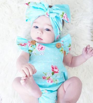 China Hot Selling Spandex/Cotton Infants Kids Cotton Romper Floral Baby With Headband for sale