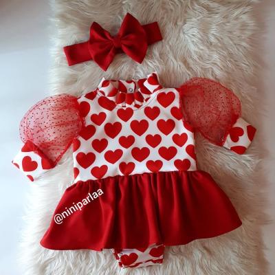 China Lovely Spandex/Cotton Girl's Lace Romper Dress Wholesale Baby Girl Clothes For Valentine's Day for sale