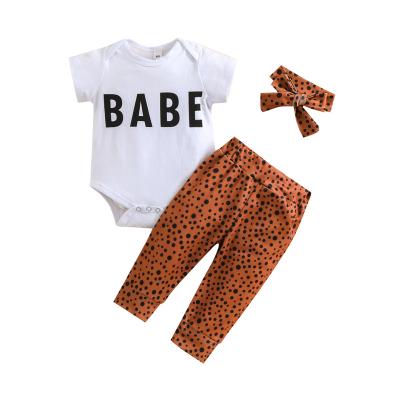 China Spandex/Cotton Guangzhou Factory Customized Kids Clothes Leopard Print Baby Short Sleeve Romper With Headband for sale