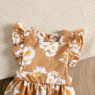 China 2022 New Design Spandex / Cotton Infants Baby Girl Floral Romper With Headband for sale