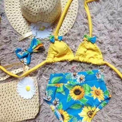 China 2021 Spandex/Cotton In Bikini Kids Girl Swimsuit Running Babies 3pcs Set Swimwear With Headband for sale