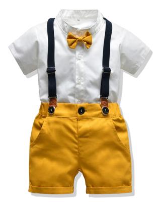 China Spandex / Cotton Baby Boy Summer Clothing Sets T-shirt Bow Tie Overall Party Wear for sale