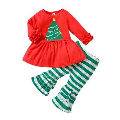 China 2021 Spandex/Cotton New Year Toddler Girls Winter Clothing Sets Baby Christmas Tree Clothes for sale